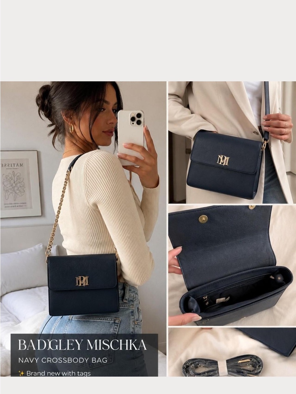 NWT- Badgley Mischka Navy Crossbody Bag - Chain & Strap Shoulder Bag